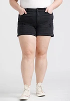 Women’s Plus High Rise Black Destroyed Cuffed Jean Shortie