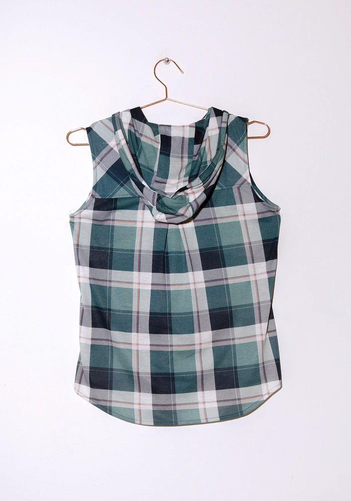 Women's Sleeveless Plaid Hoodie