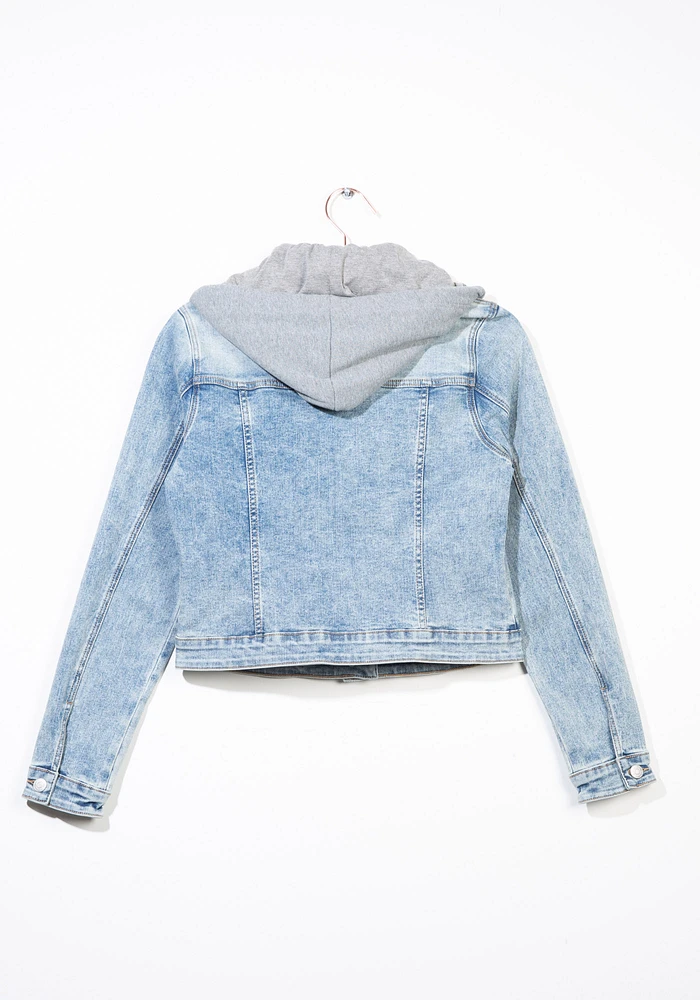 Women's Knit Hooded Denim Jacket