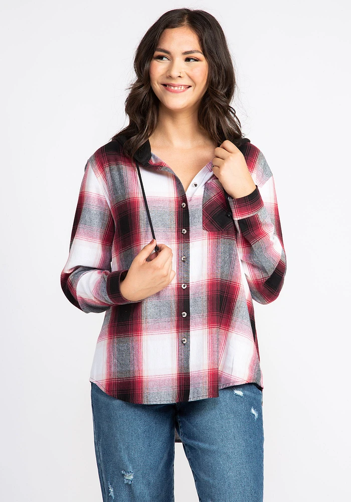 Women's Flannel Hooded Plaid Shirt