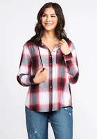 Women's Flannel Hooded Plaid Shirt