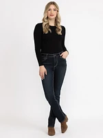 Women's Dark Wash Flap Pocket Straight Jeans