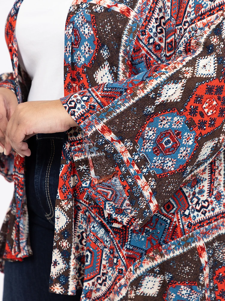 Women's Geometric Ruffle Cardigan