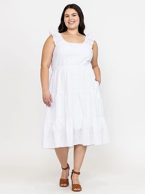 Women's Eyelet Tiered Midi Dress