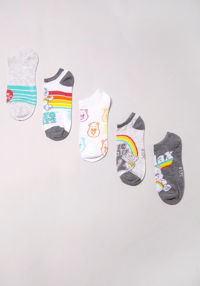 5Pk Care Bears Retro Rainbow No Show Socks