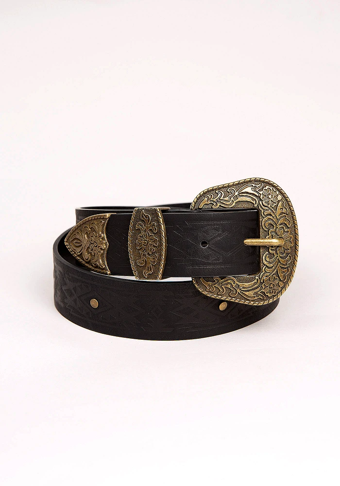 Women's Embossed Western Black Belt