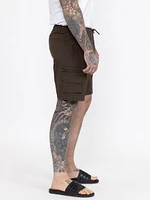 Brown Nylon Cargo E-Waist Short