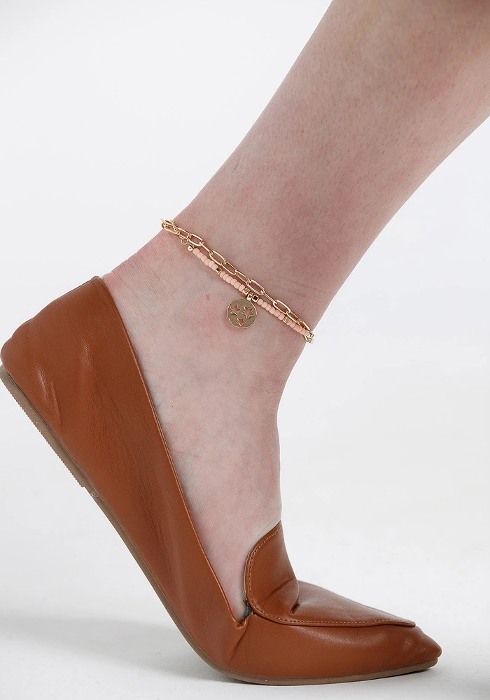 Women's Peach Bead Gold Chain Anklet