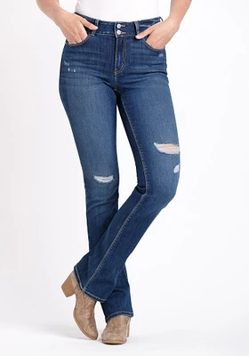 Women's 2 Button Destroyed Baby Boot Jeans