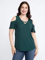 Women's Shimmer Cold Shoulder Top