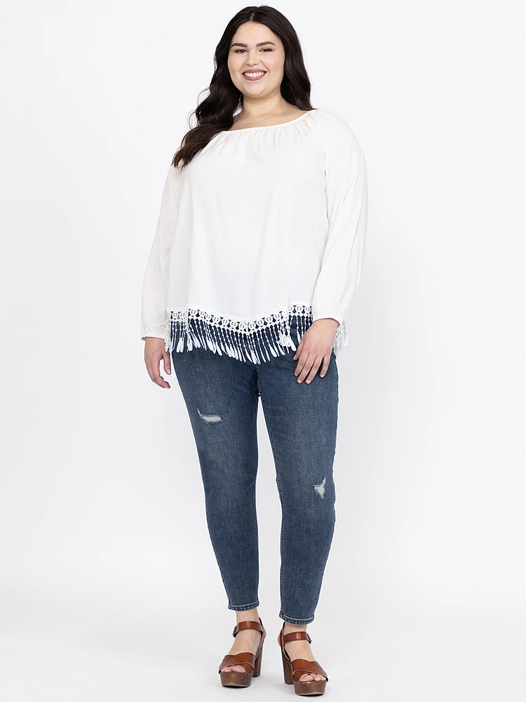 Women's Fringe Hem Peasant Top