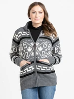 Women's Geometric Zip Front Cardigan