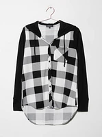 Women's Knit Hooded Buffalo Plaid Shirt