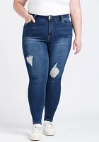 Women's Plus Button High Rise Destroyed Skinny Jeans