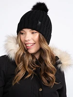 Women's Wide Rib Toque with Fur Pom