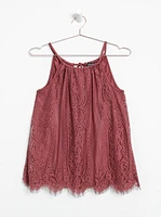 Women's Lace Overlay Halter Tank