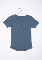 Women's Lace Up Ribbed Tee