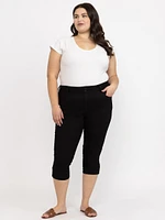 Women's Plus 2 Button Black Jean Capri