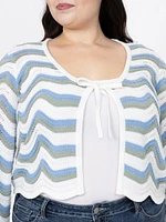 Women's Wave Stitch Tie Front Cardigan