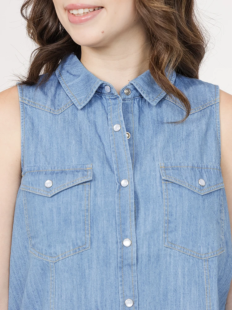 Women's Sleeveless Denim Shirt
