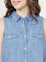 Women's Sleeveless Denim Shirt