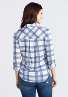 Women's Half Zip Knit Plaid Shirt