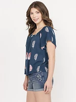 Women's Feather Print Peasant Top