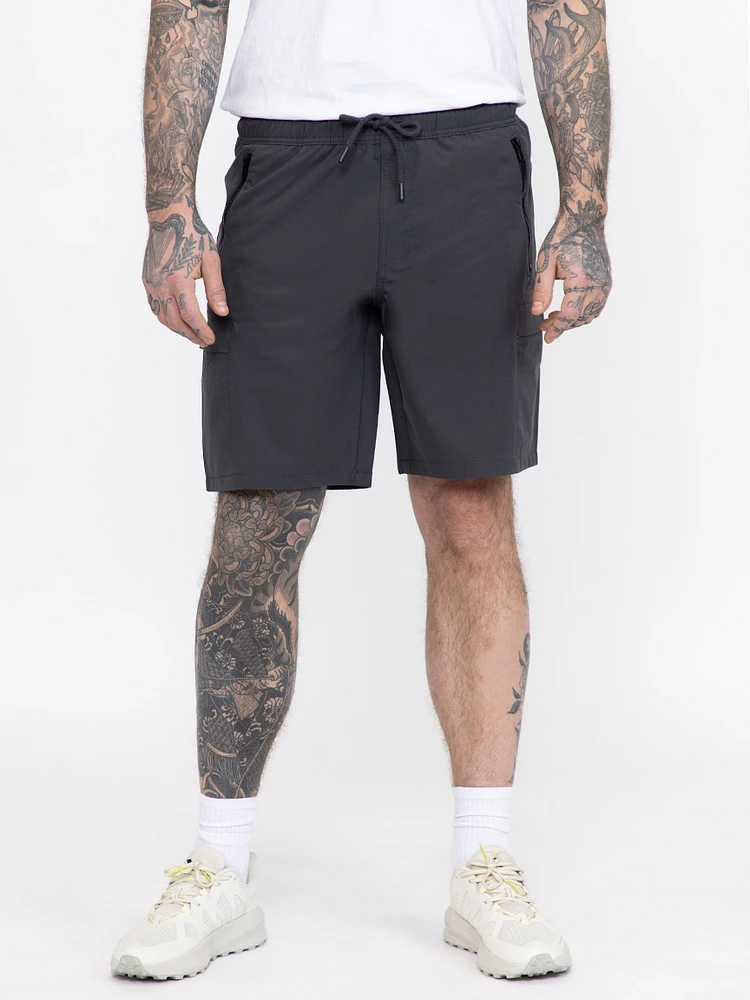 Athletic Grey Nylon Cargo E-Waist Short