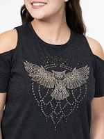 Women's Owl Cold Shoulder Oversized Tee