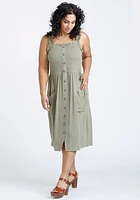 Women's Button Front Midi Dress