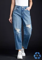 Women's High Rise Destroyed Stretch Mom Jean