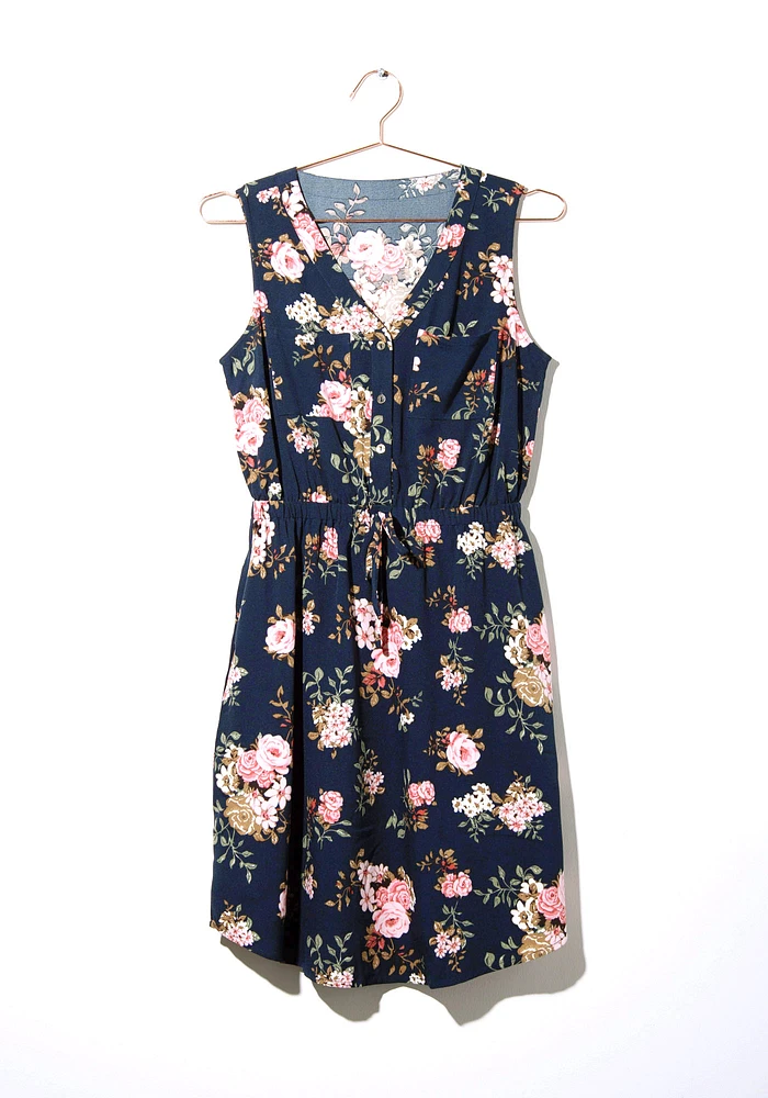 Women's Floral Half Button Dress