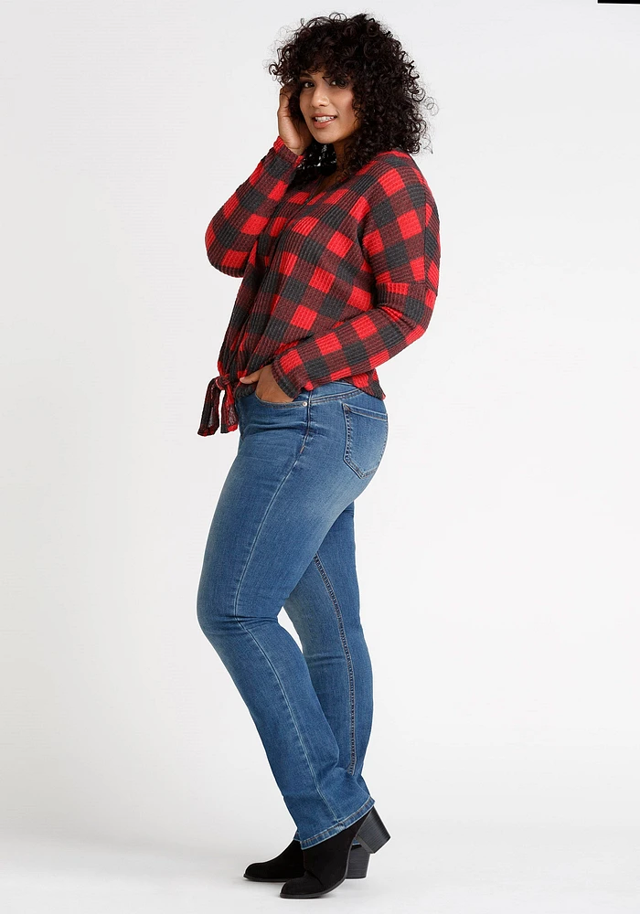 Women's Buffalo Plaid Tie Front Top