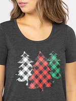 Women's Plaid Tree Scoop Neck Tee