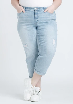 Women's Plus Destroyed Cuffed Girlfriend Jeans