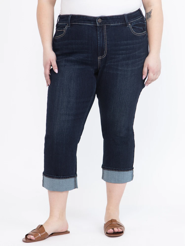 Women's Plus Relaxed Dark Rinse Wash Jean Capri