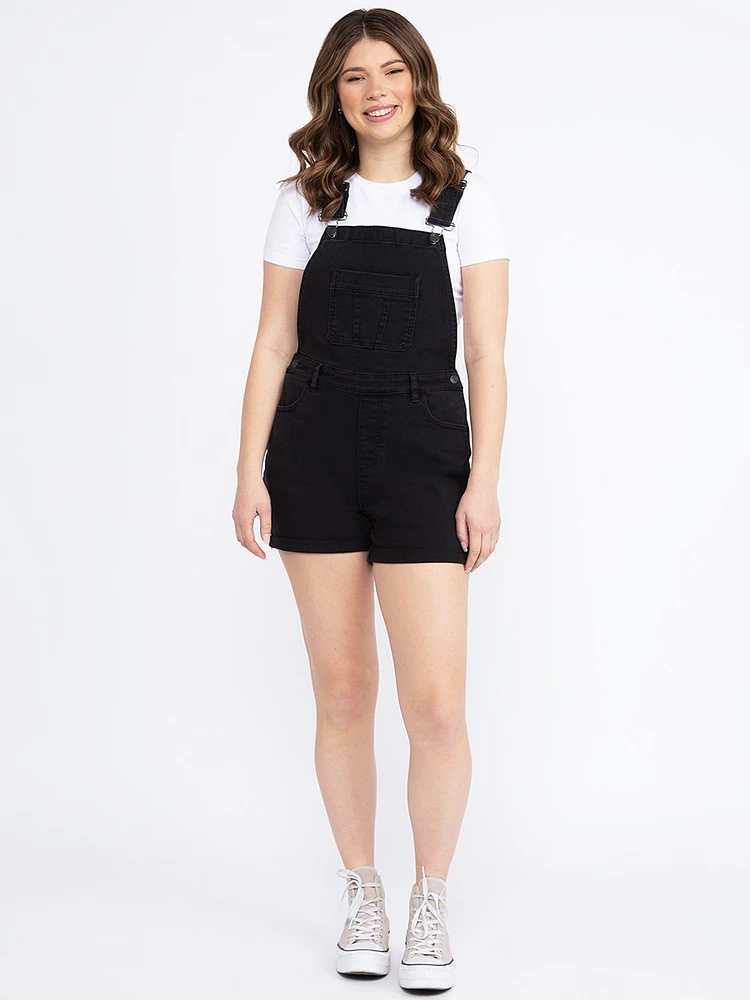 Women's  Cuffed Relaxed Black Denim Shortall