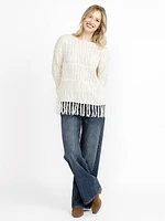 Women's Pointelle Pullover With Fringe