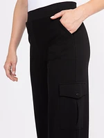 Women's  Black Pull-on Ponte Wide Leg Cargo Pant