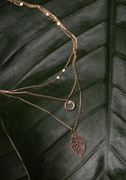 Filagree Leaf and Disc Gold Necklace