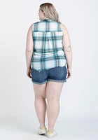Women's  Sleeveless Plaid Shirt