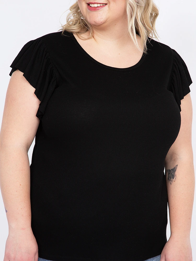 Women's Rib Ruffle Sleeve Tee