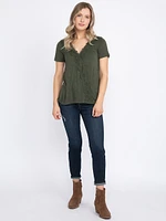 Women's Crochet Trim Cross Front Top