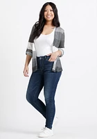 Women's Stripe Roll Sleeve Cardigan