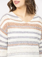 Women's Stripe Pointelle Sweater