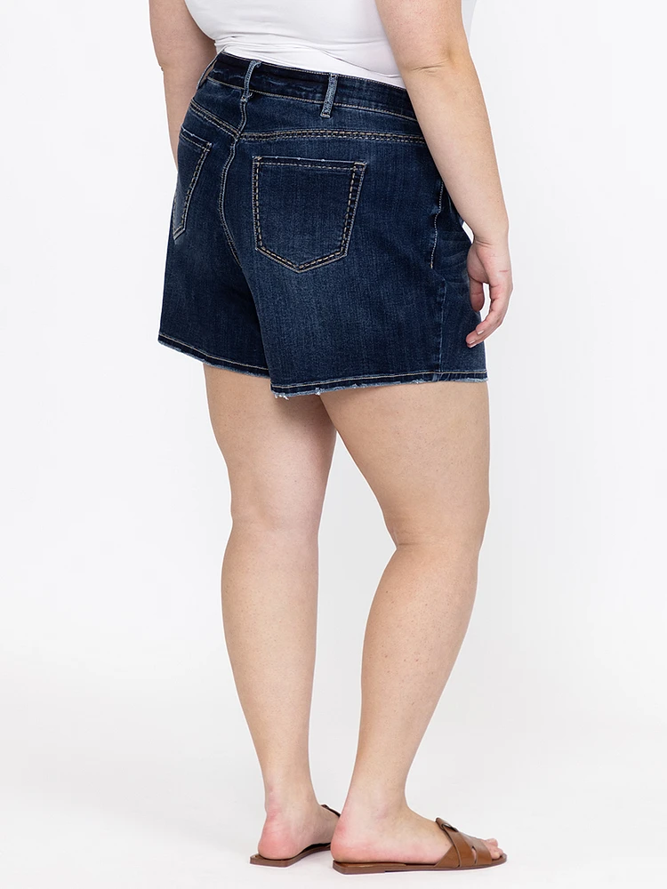 Women's Plus Multi Thread Thick Stitch Dark Wash Shortie