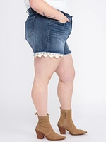 Women's Plus Denim Shortie with Crochet