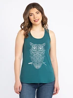 Women's Glitter Owl Scoop Neck Tank