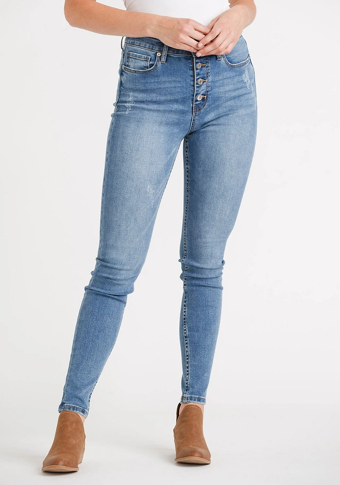 Women's Exposed Button Fly Skinny Jeans