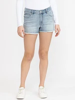 Women's Frayed Hem Denim Shortie with St